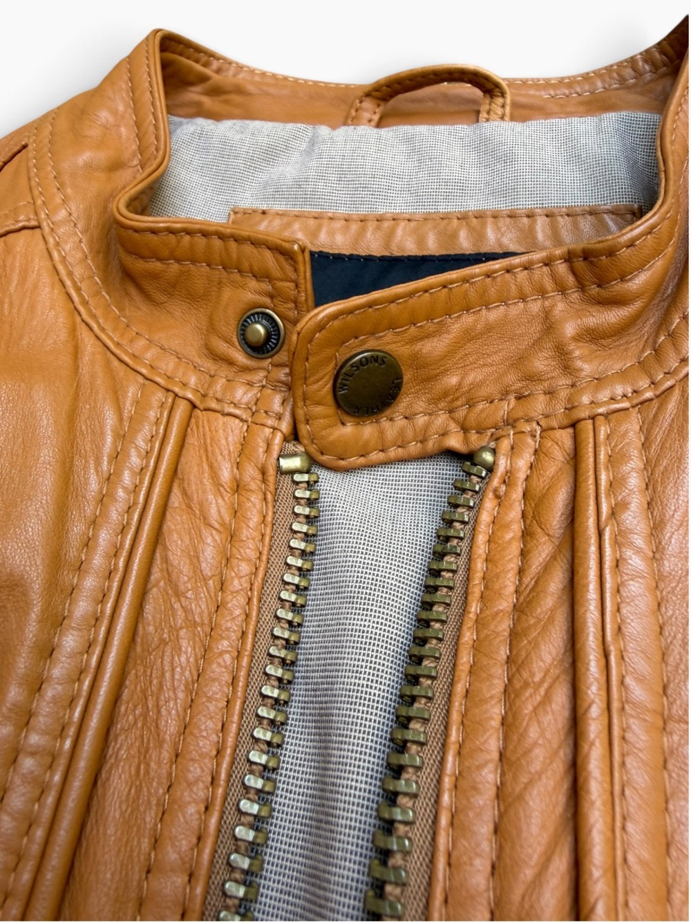Vintage Wilsons Leather Men’s L Cognac Leather Moto Racer Jacket - Picture 9 of 15